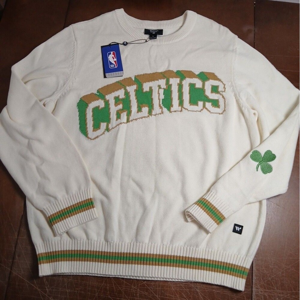 The Wild Collective Men Boston Celtics Sweater L Cream NBA Authorized NWT